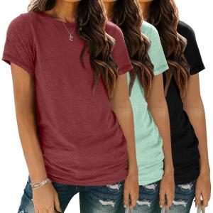 Zeagoo Womens 3 Pack Tshirts for Women Short Sleeve Shirt Crewneck Basic Tee Summer Tops Lightweight Plain Workout Clothes(A Wine Red+lightgreen+black)