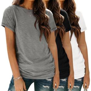 Zeagoo Womens 3 Pack Tshirts for Women Short Sleeve Shirt Crewneck Basic Tee Summer Tops Lightweight Plain Workout Clothes(Black+grey+white)