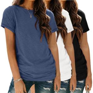 Zeagoo Womens 3 Pack Tshirts for Women Short Sleeve Shirt Crewneck Basic Tee Summer Tops Lightweight Plain Workout Clothes(Black+white+blue)
