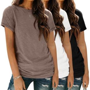 Zeagoo Womens 3 Pack Tshirts for Women Short Sleeve Shirt Crewneck Basic Tee Summer Tops Lightweight Plain Workout Clothes(Brown+white+black)
