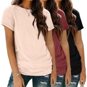 Zeagoo Womens 3 Pack Tshirts for Women Short Sleeve Shirt Crewneck Basic Tee Summer Tops Lightweight Plain Workout Clothes(Cream+wine Red+black)