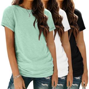 Zeagoo Womens 3 Pack Tshirts for Women Short Sleeve Shirt Crewneck Basic Tee Summer Tops Lightweight Plain Workout Clothes(Lightgreen+white+black)