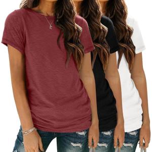 Zeagoo Womens 3 Pack Tshirts for Women Short Sleeve Shirt Crewneck Basic Tee Summer Tops Lightweight Plain Workout Clothes(Wine Red+black+white)