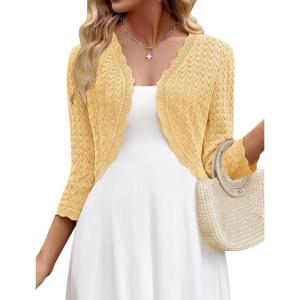 Zeagoo Women’s Bolero Shrug Crochet Cropped Cardigan Summer 3/4 Sleeve Lightweight Cardigans for Dress(Cream)