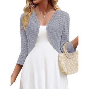 Zeagoo Women’s Bolero Shrug Crochet Cropped Cardigan Summer 3/4 Sleeve Lightweight Cardigans for Dress(Gray)