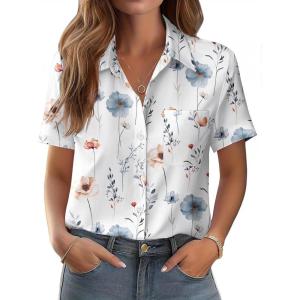 Zeagoo Womens Button Down Shirt Bust Pocket Short Sleeve Blouses Business Casual Work Tops Summer Outfits(Dh6)
