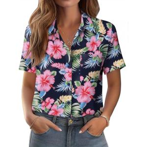 Zeagoo Womens Button Down Shirt Bust Pocket Short Sleeve Blouses Business Casual Work Tops Summer Outfits(Hf60)