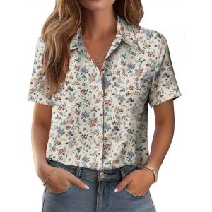 Zeagoo Womens Button Down Shirt Bust Pocket Short Sleeve Blouses Business Casual Work Tops Summer Outfits(Xh51)