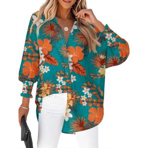 Zeagoo Women’s Loose Fit Striped Lantern Long Sleeve Button Down Shirt(B-vintage Floral)