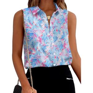 Zeagoo Women’s Sleeveless Button Down Shirts Blouses Solid Casual Basic V Neck Tank Tops for Work S-XXL(Cx183)