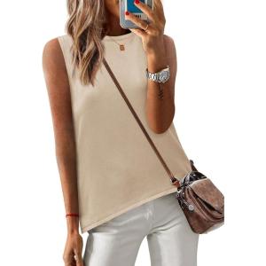 Zeagoo Womens Sleeveless Sweater Vest Crewneck Knit Loose Sweater Tank Tops Lightweight Shirts Blouses 2026(Beige)