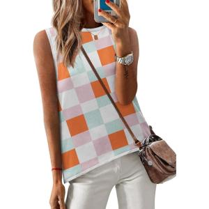 Zeagoo Womens Sleeveless Sweater Vest Crewneck Knit Loose Sweater Tank Tops Lightweight Shirts Blouses 2026(Plaid Orange)