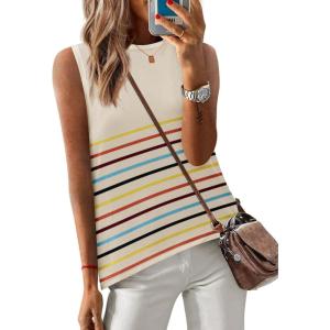 Zeagoo Womens Sleeveless Sweater Vest Crewneck Knit Loose Sweater Tank Tops Lightweight Shirts Blouses 2026(Stripe Colorful)