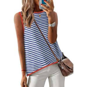 Zeagoo Womens Sleeveless Sweater Vest Crewneck Knit Loose Sweater Tank Tops Lightweight Shirts Blouses 2026(Stripe Sky Blue)
