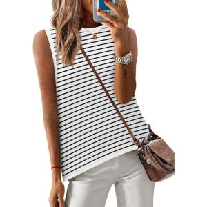 Zeagoo Womens Sleeveless Sweater Vest Crewneck Knit Loose Sweater Tank Tops Lightweight Shirts Blouses 2026(Stripe White)