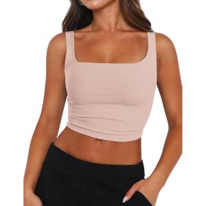 Zeagoo Women’s Square Neck Sleeveless Crop Tops 2026 Cute Double Layer Casual Slim Fit Trendy Tank Tops(Champagne)