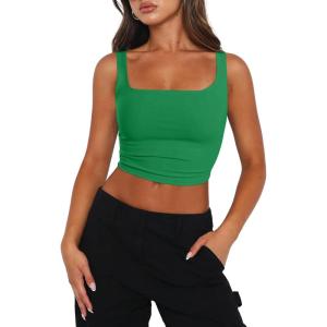 Zeagoo Women’s Square Neck Sleeveless Crop Tops 2026 Cute Double Layer Casual Slim Fit Trendy Tank Tops(Green)
