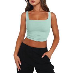 Zeagoo Women’s Square Neck Sleeveless Crop Tops 2026 Cute Double Layer Casual Slim Fit Trendy Tank Tops(Mint Green)
