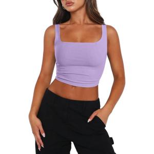 Zeagoo Women’s Square Neck Sleeveless Crop Tops 2026 Cute Double Layer Casual Slim Fit Trendy Tank Tops(Violet)