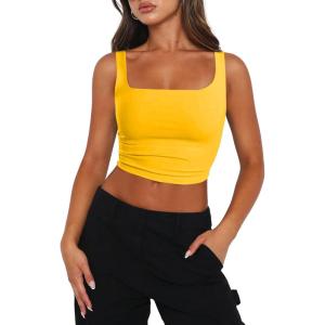 Zeagoo Women’s Square Neck Sleeveless Crop Tops 2026 Cute Double Layer Casual Slim Fit Trendy Tank Tops(Yellow)