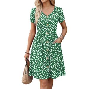 Zeagoo Womens Summer Dress Mini Petal Short Sleeve Dresses Pleated Button Down V Neck Floral Beach Swing Vacation Dress 2026(Jh560)