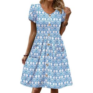 Zeagoo Womens Summer Dress Mini Petal Short Sleeve Dresses Pleated Button Down V Neck Floral Beach Swing Vacation Dress 2026(Picture-749)