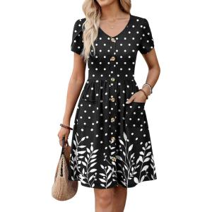 Zeagoo Womens Summer Dress Mini Petal Short Sleeve Dresses Pleated Button Down V Neck Floral Beach Swing Vacation Dress 2026(Sp122)