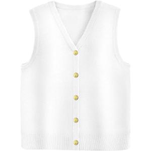 Zeagoo Womens Sweater Vest V Neck Button Down Shirts Trendy Knit Sleeveless Cardigan Top Shirt S-XXL(White)