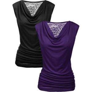 Zeagoo Womens Tank Tops 2 Pack Trendy Going Out Tops Sleeveless Shirts Ruched Business Casual Basic Tunic Tops Outfits(B-black&purple)