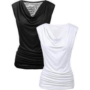 Zeagoo Womens Tank Tops 2 Pack Trendy Going Out Tops Sleeveless Shirts Ruched Business Casual Basic Tunic Tops Outfits(B-black&white)
