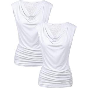 Zeagoo Womens Tank Tops 2 Pack Trendy Going Out Tops Sleeveless Shirts Ruched Business Casual Basic Tunic Tops Outfits(B-white&white)