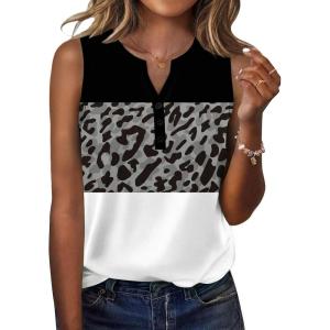 Zeagoo Womens Tank Tops 2026 Loose V Neck Spring Summer Tops Business Dressy Sleeveless Shirts(Leopard Patchwork)