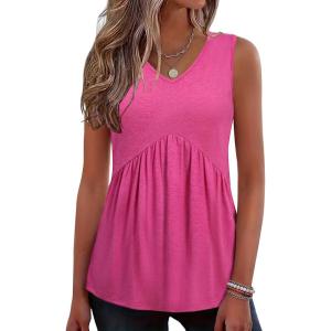 Zeagoo Womens Tank Tops 2026 Summer Flowy Peplum Casual V Neck Babydoll Sleeveless Tops S-3X(Rose Red)