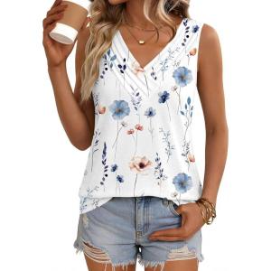 Zeagoo Womens Tank Tops 2026 Summer Sleeveless Loose Fit Tops V Neck Pleated Trendy Fashion Business Casual Shirts(Bf290 Floral)