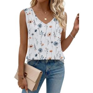 Zeagoo Womens Tank Tops Pleated V Neck Business Casual Sleeveless Shirts Trendy Dressy Textured Summer Work Blouse(Bf290 Floral)