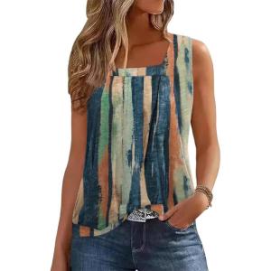 Zeagoo Womens Tank Tops Summer Sleeveless Loose Fit Square Neck Pleated Shirts Banded Basic Casual Trendy Clothes(Pattern Cx289)