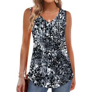 Zeagoo Womens Tank Tops Summer Sleeveless Pleated V Neck Tunic Shirts Loose Casual Button Flowy Boho Clothes S-3XL(Pattern Cx273)