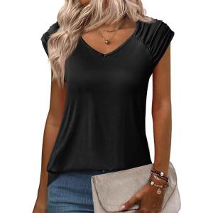 Zeagoo Womens Tops Cute Loose Tank Tops Trendy Casual Dressy Shirts V Neck Cap Sleeve Tops Summer Outfits(Black)