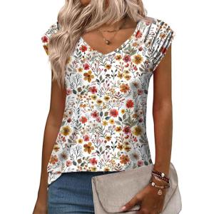 Zeagoo Womens Tops Cute Loose Tank Tops Trendy Casual Dressy Shirts V Neck Cap Sleeve Tops Summer Outfits(Colorful Floral)