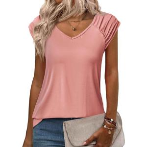 Zeagoo Womens Tops Cute Loose Tank Tops Trendy Casual Dressy Shirts V Neck Cap Sleeve Tops Summer Outfits(Coral Pink)