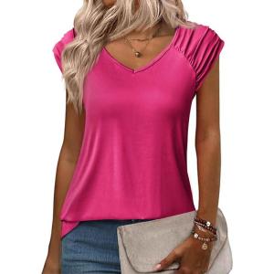 Zeagoo Womens Tops Cute Loose Tank Tops Trendy Casual Dressy Shirts V Neck Cap Sleeve Tops Summer Outfits(Hot Pink)