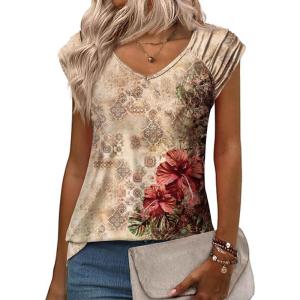 Zeagoo Womens Tops Cute Loose Tank Tops Trendy Casual Dressy Shirts V Neck Cap Sleeve Tops Summer Outfits(Pa275)
