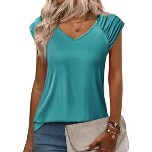 Zeagoo Womens Tops Cute Loose Tank Tops Trendy Casual Dressy Shirts V Neck Cap Sleeve Tops Summer Outfits(Peacock Blue)