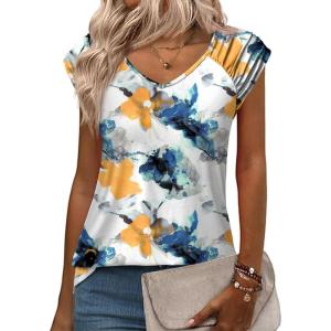 Zeagoo Womens Tops Cute Loose Tank Tops Trendy Casual Dressy Shirts V Neck Cap Sleeve Tops Summer Outfits(Tie Dye Flower)
