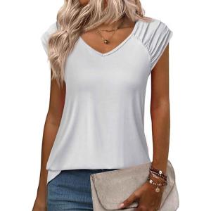 Zeagoo Womens Tops Cute Loose Tank Tops Trendy Casual Dressy Shirts V Neck Cap Sleeve Tops Summer Outfits(White)