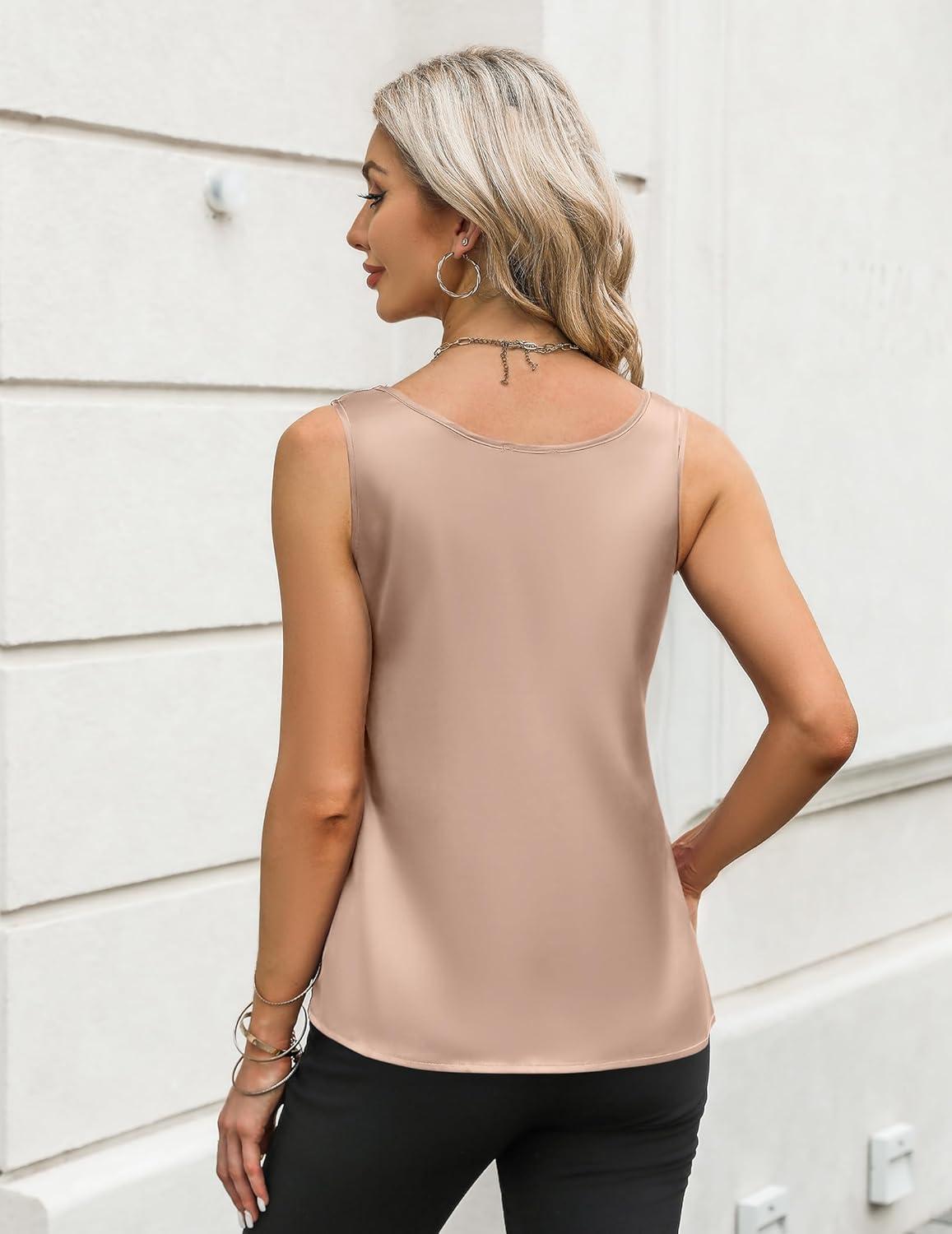 imageZeagoo Silk Satin Tank Tops for Women Scoop Neck Sleeveless Camisole Tops 2026 Summer Basic BlousesLight Khaki