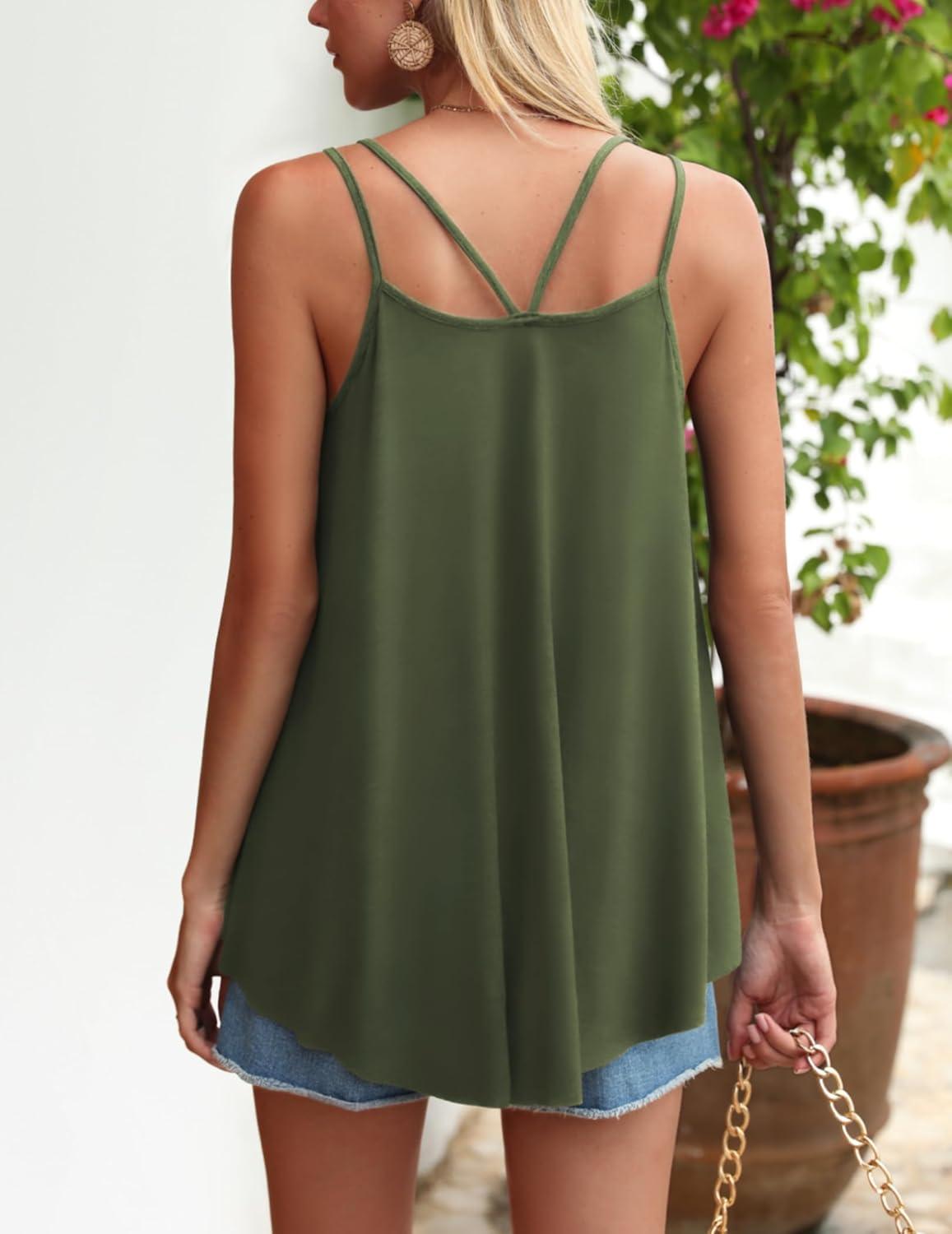 imageZeagoo Women Flowy Tank Tops Casual Summer Tops Sexy Tank Tops Spaghetti Strap V Neck Sleeveless Tunic Camisoles Dusty PinkArmy Green