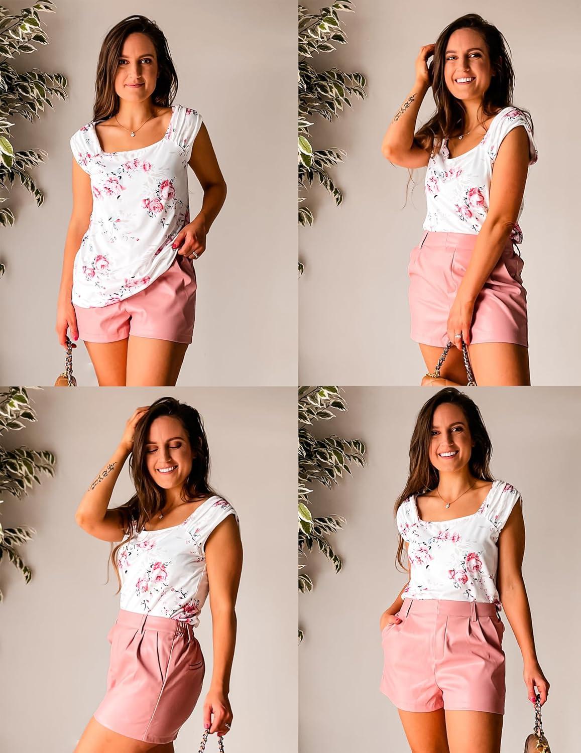 imageZeagoo Women Summer Tops Cute Square Neck Tank Tops Loose Dressy Casual Shirts Cap Sleeve Tunic TopsFlower White