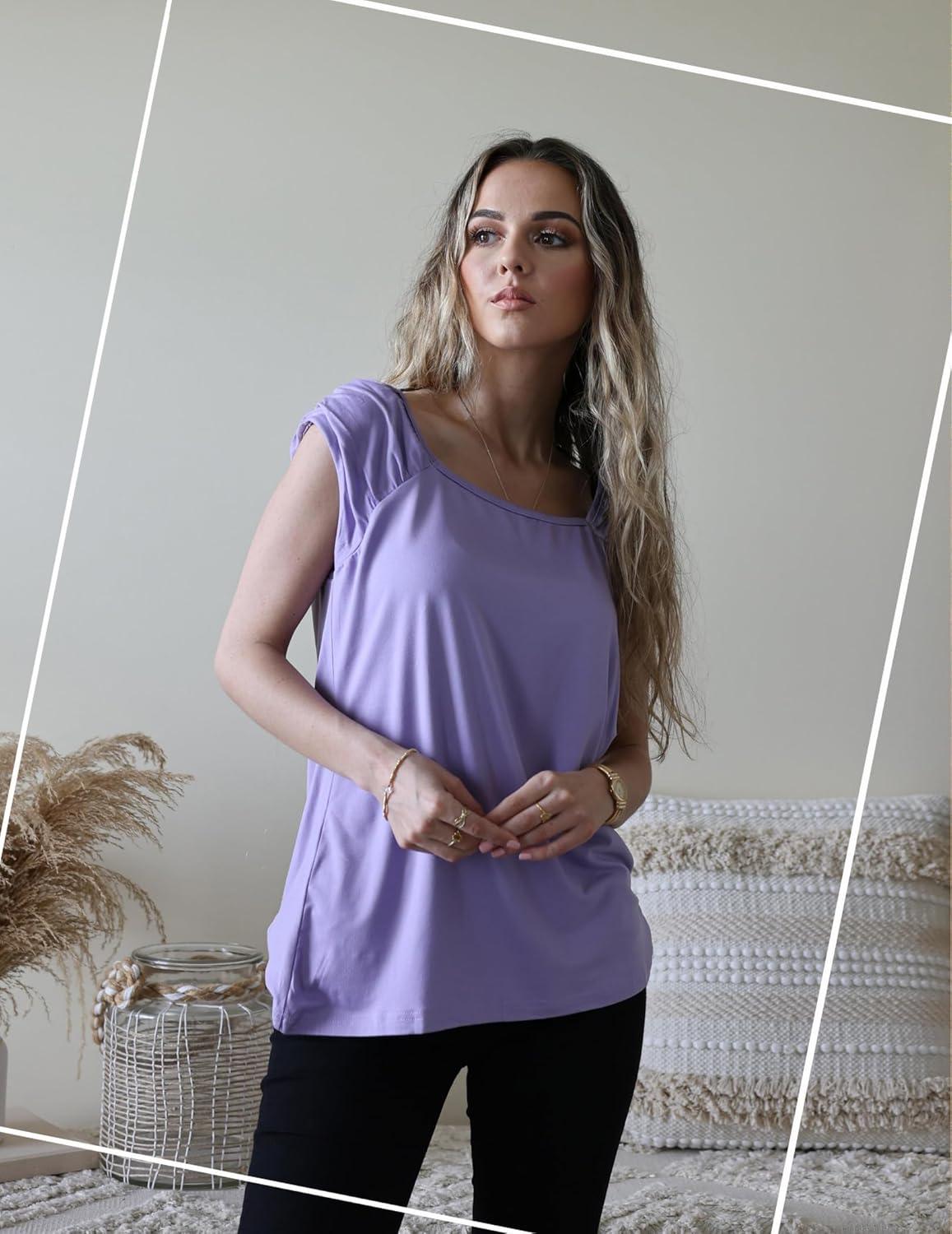 imageZeagoo Women Summer Tops Cute Square Neck Tank Tops Loose Dressy Casual Shirts Cap Sleeve Tunic TopsPurple