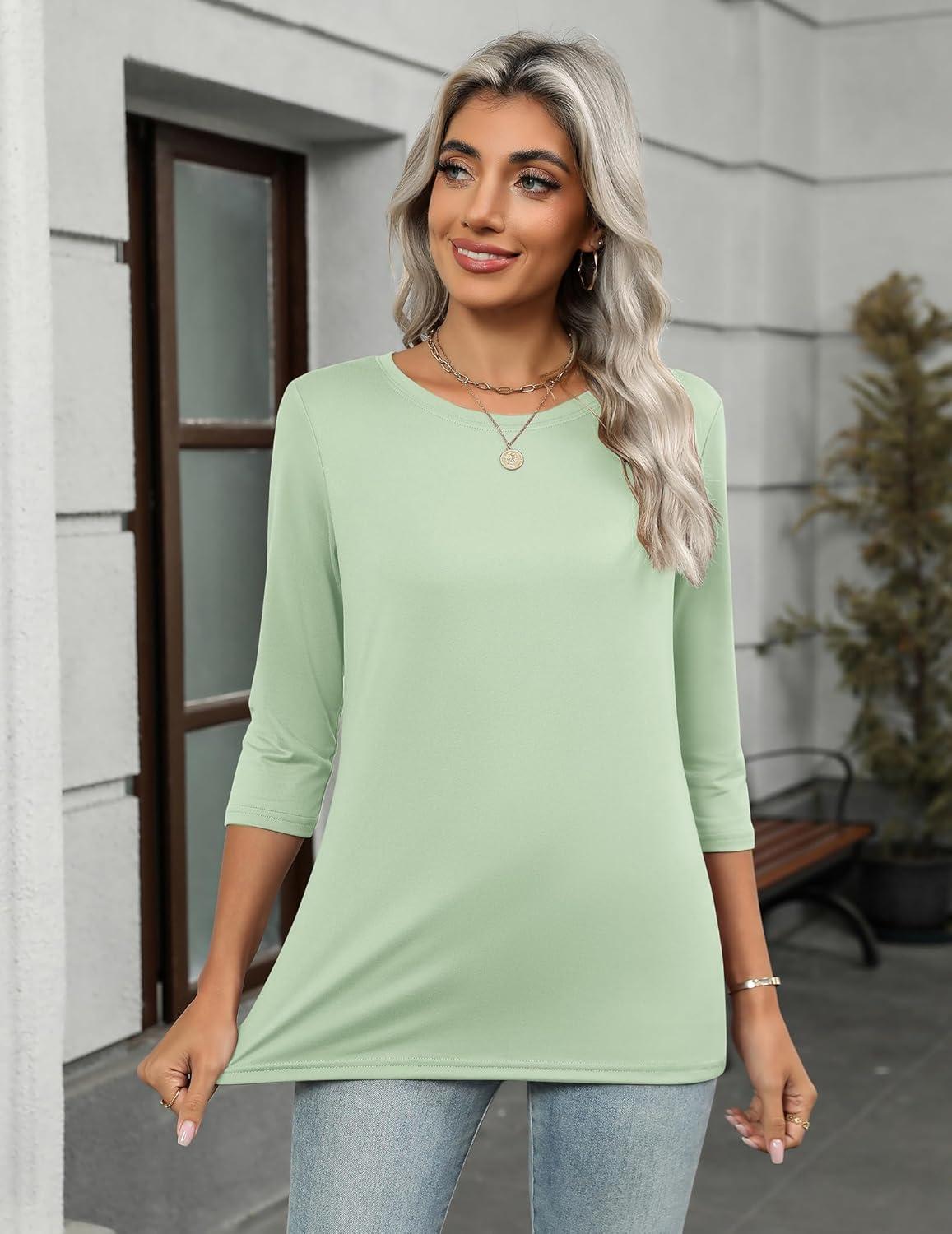 imageZeagoo Women Tops 3 Pack 34 Sleeve Crewneck Cute Basics Tees Casual Fashion Spring Summer T Shirts Business Work Tee TopBlackredgreen